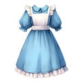 Puffy Sleeved Blue Dress with White Apron and Ruffle Hemline Royalty Free Stock Photo